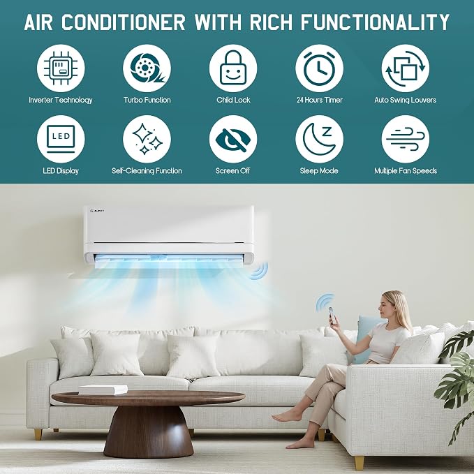 115V Mini Split Air Conditioner with Heat Pump, Wifi Enabled 12000BTU Ductless Split Ac with Self-Cleaning, SEER2 18 Air