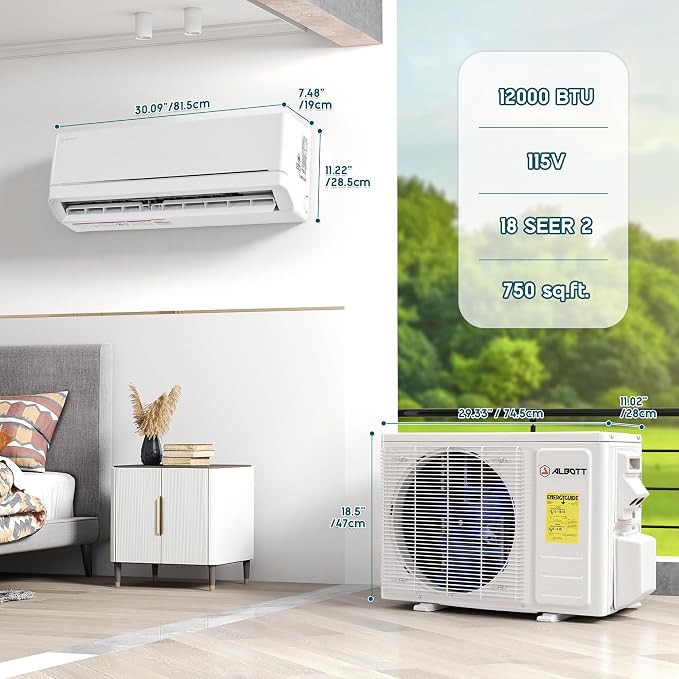 115V Mini Split Air Conditioner with Heat Pump, Wifi Enabled 12000BTU Ductless Split Ac with Self-Cleaning, SEER2 18 Air
