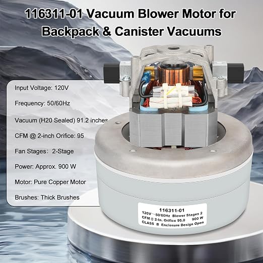 116311-01 Vacuum Blower Motor 5.7" 120V High-Suction Low-Noise Energy-Efficient Replacement Motor Easy, alternate view 2