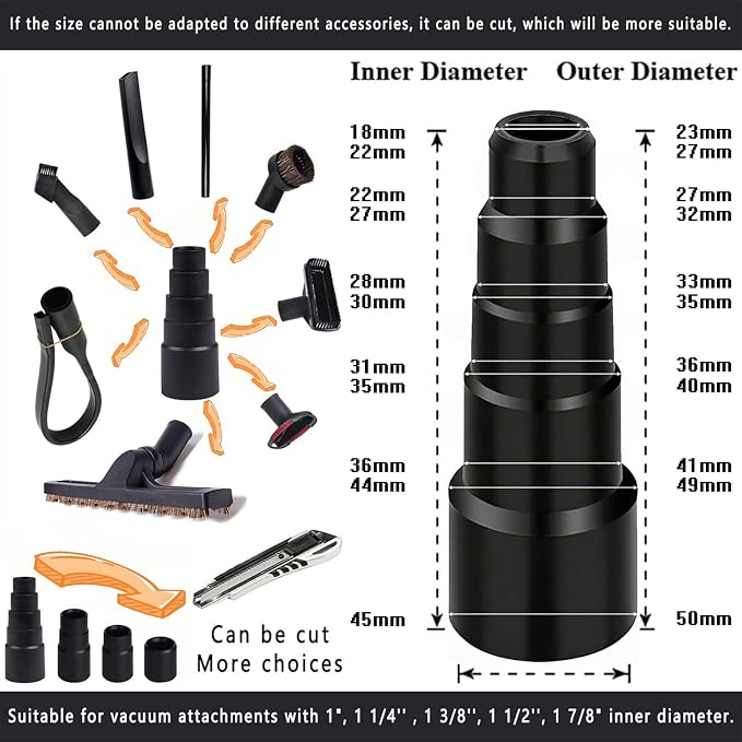 11Pcs Universal Vacuum Attachment Kit 1-1/4" Vacuum Hose Adapter Wet Dry Plastic Vacuum Cleaners Accessories, alternate view
