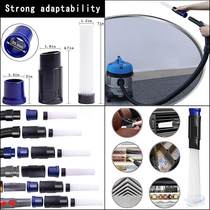 11PCS Universal Vacuum Attachment Kit Wet Dry Plastic Vacuum Hose Adapter 1-1/4" Vacuum Cleaners Accessories with Horse Hair