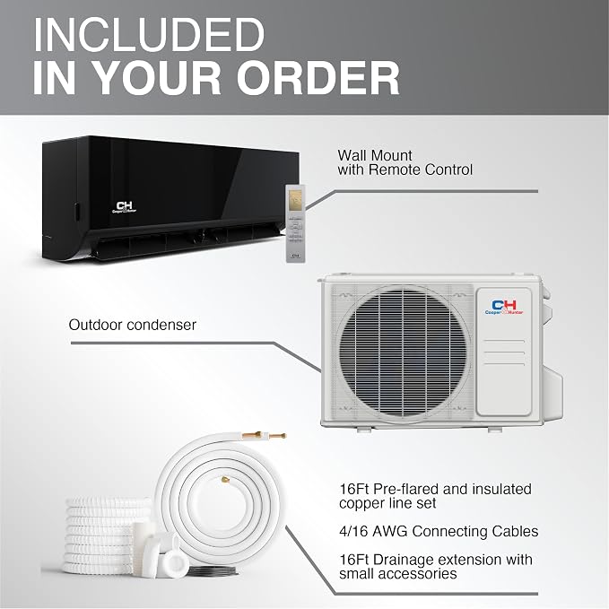 12,000 BTU 115V Black Single Zone Wall Mount Ductless Mini Split Air Conditioner & Heat Pump – 23.2 SEER Inverter – Smart