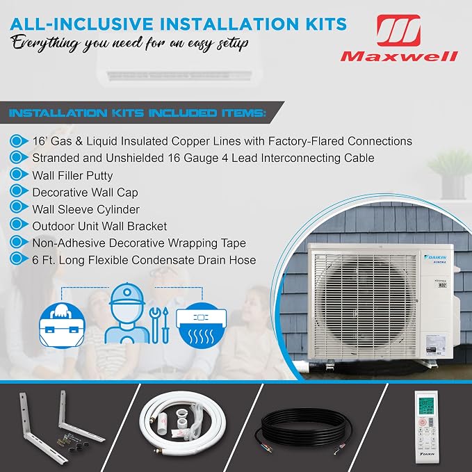 12,000 BTU 19.5 SEER2 Aurora Low Ambient Ductless Mini Split Air Conditioner Heat Pump with Maxwell 15 ft. Installation Kit