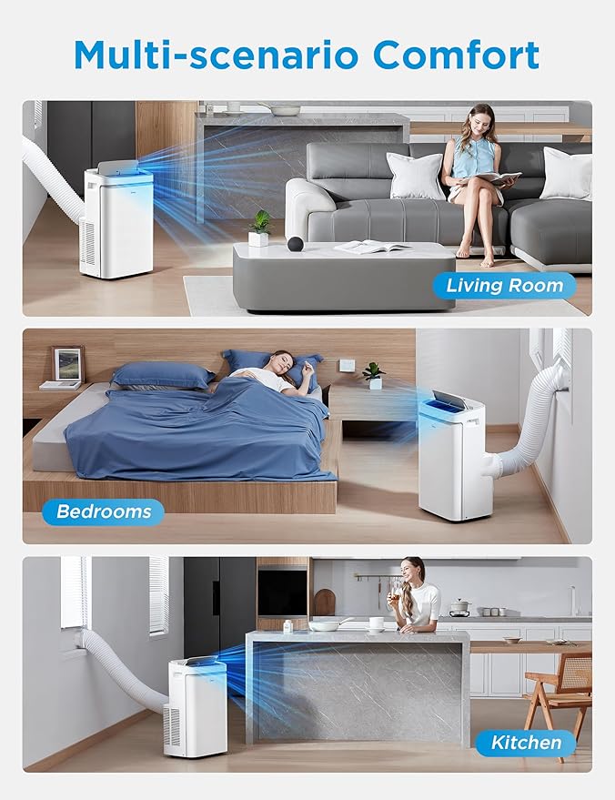 12,000 BTU ASHRAE (8,000 BTU SACC) Portable Air Conditioner, Cools up to 350 Sq.Ft., with Dehumidifier & Fan mode, Control