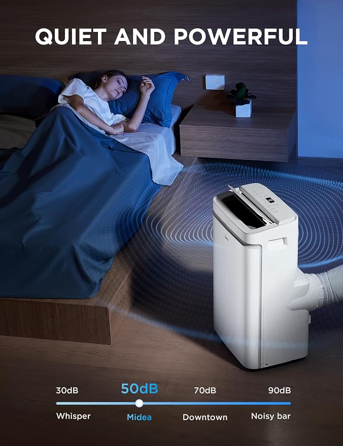 12,000 BTU ASHRAE (8,000 BTU SACC) Portable Air Conditioner, Cools up to 350 Sq.Ft., with Dehumidifier & Fan mode, Control