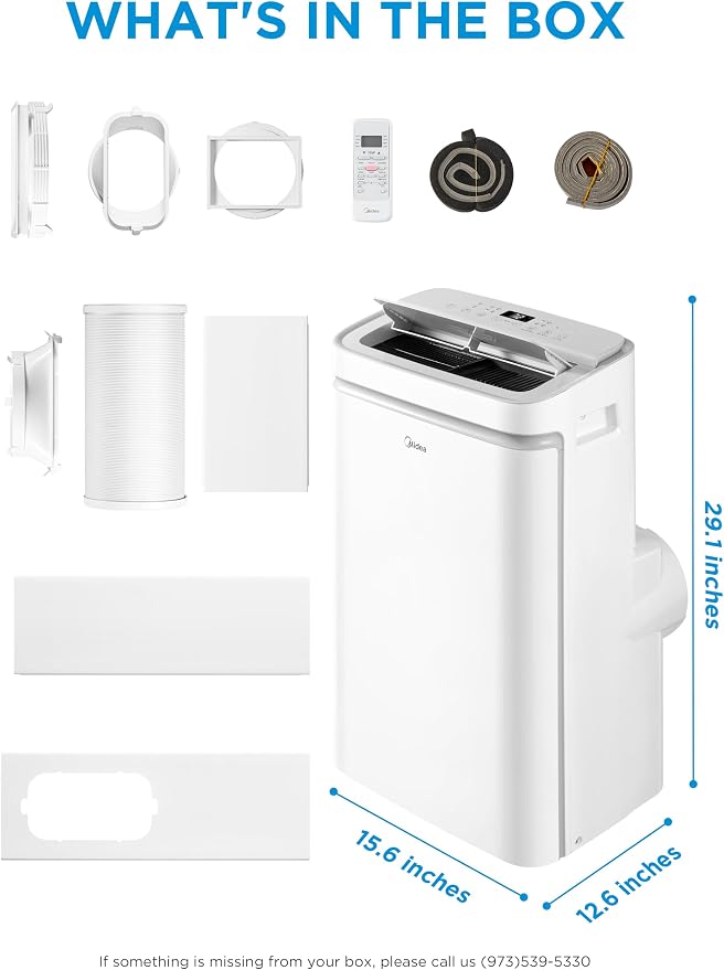 12,000 BTU ASHRAE (8,000 BTU SACC) Portable Air Conditioner, Cools up to 350 Sq.Ft., with Dehumidifier & Fan mode, Control
