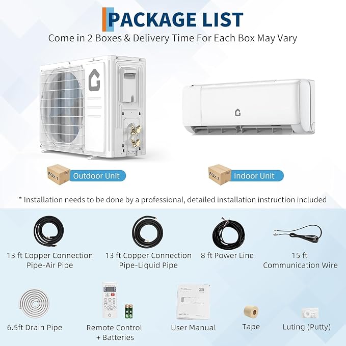 12,000 BTU Ductless Mini Split AC & Heater with WiFi, 21 SEER2, 230v, Inverter System for Home, Ultra-Quiet, DIY Install Kit