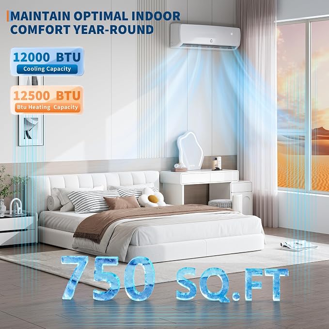 12,000 BTU Mini Split AC/Heating System, 19 SEER2 230V Ductless Split-System Air Conditioner with Heat Pump, alternate