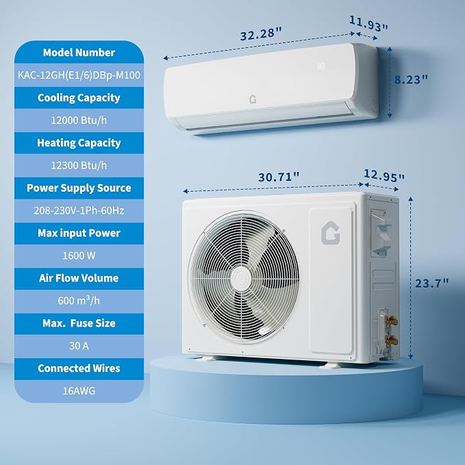 12,000 BTU Mini Split AC/Heating System, 19 SEER2 230V Ductless Split-System Air Conditioner with Heat Pump, alternate