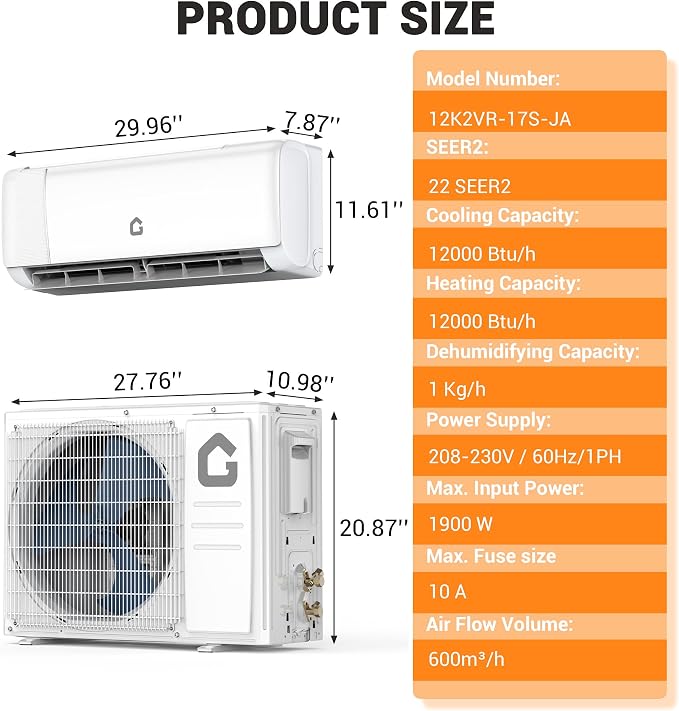 12,000 BTU Mini Split Air Conditioner,22 SEER2,750 Sq.Ft Cooling/Heating,Smart Inverter,Alexa WiFi Control, alternate product