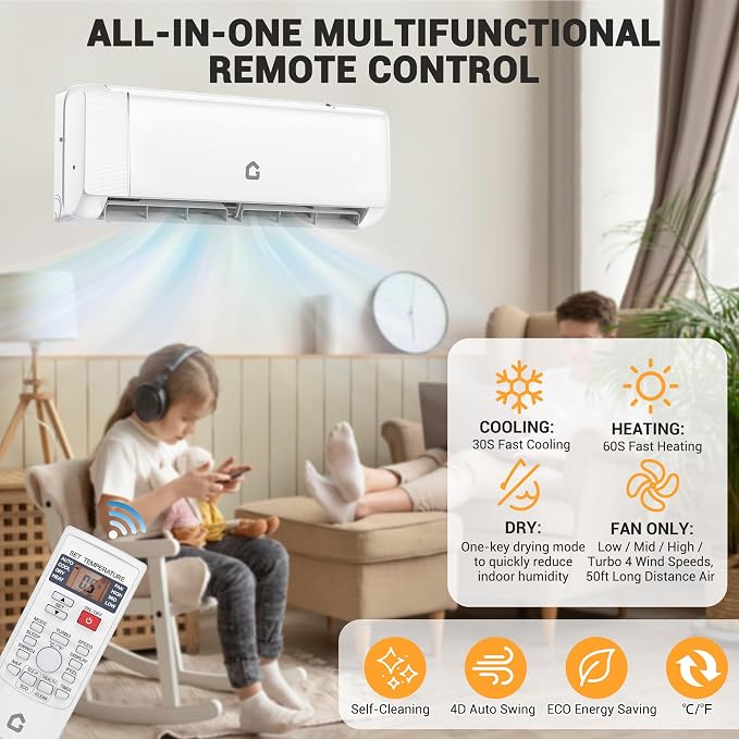 12,000 BTU Mini Split Air Conditioner,22 SEER2,750 Sq.Ft Cooling/Heating,Smart Inverter,Alexa WiFi Control, alternate product