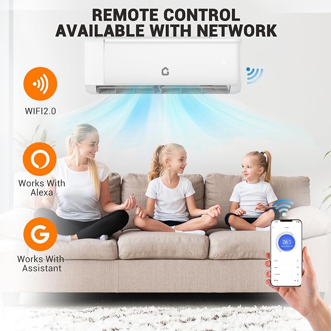 12,000 BTU Mini Split Air Conditioner,22 SEER2,750 Sq.Ft Cooling/Heating,Smart Inverter,Alexa WiFi Control, alternate product