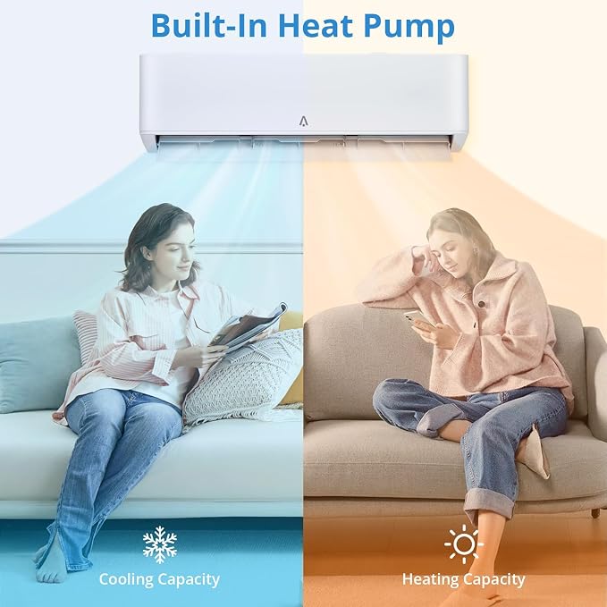 12,000 BTU Mini Split Air Conditioner & Heater, 21 SEER2 Ultra Quiet 208-230V Ductless AC with WiFi & Alexa Control