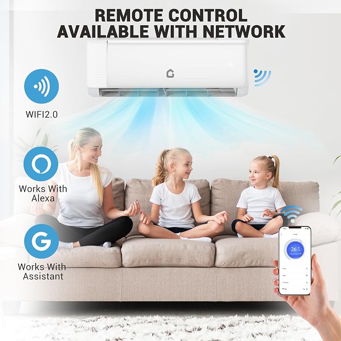 12,000 BTU Mini Split Air Conditioner with 22 SEER2 Efficiency,750 Sq.Ft Cooling/Heating, Energy Star Certified,Smart