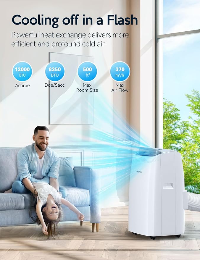 12,000 BTU Portable Air Conditioner, 3-in-1 AC with Fan & Dehumidifier, Cools up to 450 Sq.Ft, Energy Efficient AC Unit with