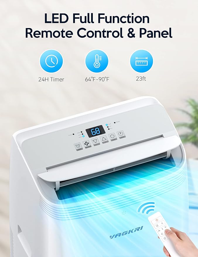 12,000 BTU Portable Air Conditioner, 3-in-1 AC with Fan & Dehumidifier, Cools up to 450 Sq.Ft, Energy Efficient AC Unit with