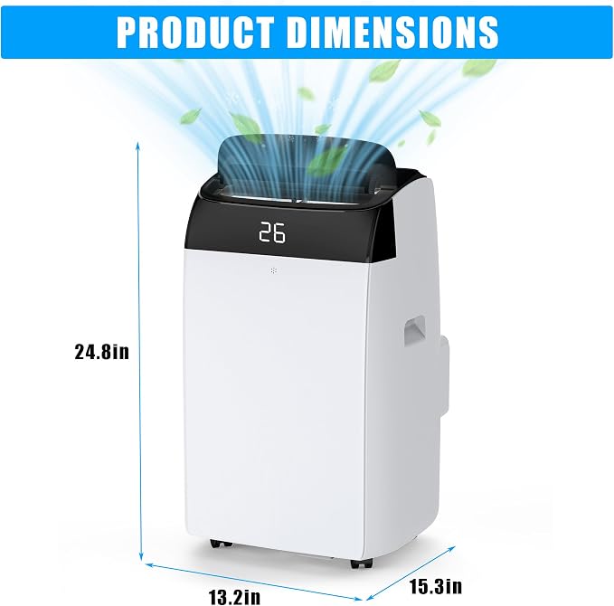 12,000 BTU Portable Air Conditioner, 3-in-1 Remote Control AC with 24-Hour Timer, alternate product view 2