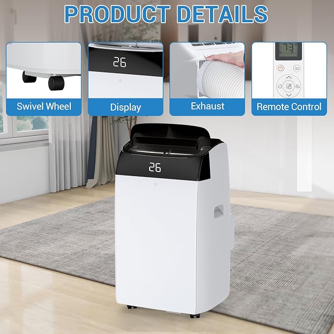 12,000 BTU Portable Air Conditioner, 3-in-1 Remote Control AC with 24-Hour Timer, alternate product view 3