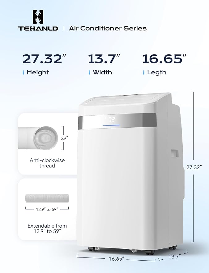 12,000 BTU Portable Air Conditioner, 4-in-1 AC Unit with Sleep, Cool, Dehumidifier & Fan, Cools up to 500 sq.ft, Remote