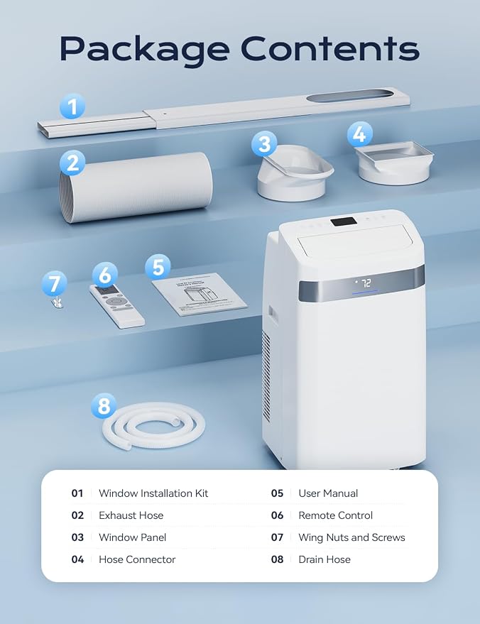 12,000 BTU Portable Air Conditioner, 4-in-1 AC Unit with Sleep, Cool, Dehumidifier & Fan, Cools up to 500 sq.ft, Remote