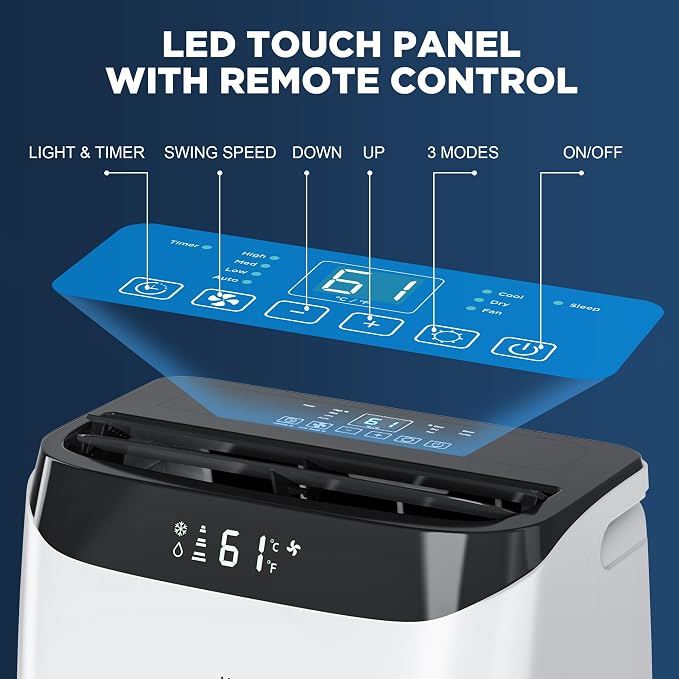 12,000 BTU Portable Air Conditioner Cools Up to 500 Sq.Ft, 3-IN-1 Energy Efficient Portable AC Unit with Remote Control &