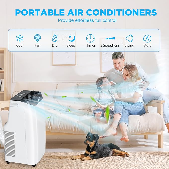 12,000 BTU Portable Air Conditioner Cools Up to 500 Sq.Ft, 3-IN-1 Energy Efficient Portable AC Unit with Remote Control &