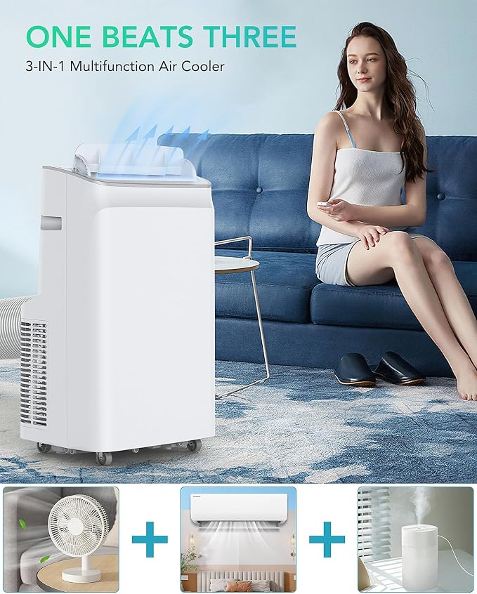 12,000 BTU Portable Air Conditioner, Cools Up to 550 Sq.Ft, 3-in-1 AC Unit with Dehumidifier & Fan, Remote Control, Sleep
