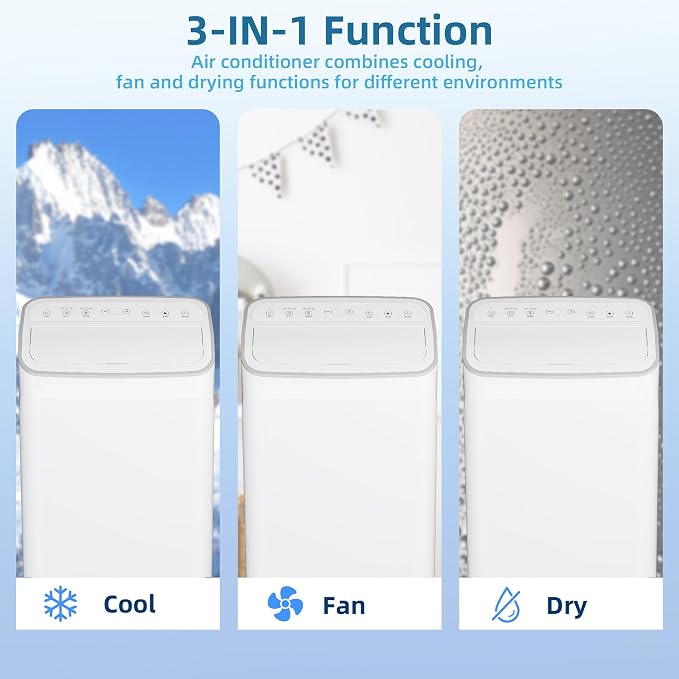 12,000 BTU Portable Air Conditioner, Cools Up to 550 Sq.Ft, 3-in-1 AC Unit with Dehumidifier & Fan, Remote Control, Sleep