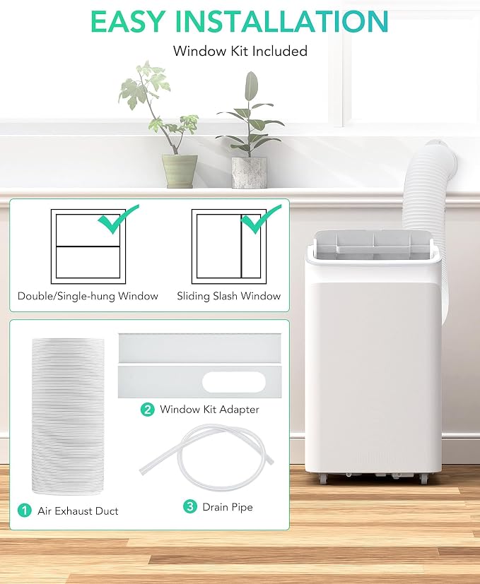 12,000 BTU Portable Air Conditioner, Cools Up to 550 Sq.Ft, 3-in-1 AC Unit with Dehumidifier & Fan, Remote Control, Sleep