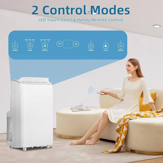 12,000 BTU Portable Air Conditioner, Cools Up to 550 Sq.Ft, 3-in-1 AC Unit with Dehumidifier & Fan, Remote Control, Sleep