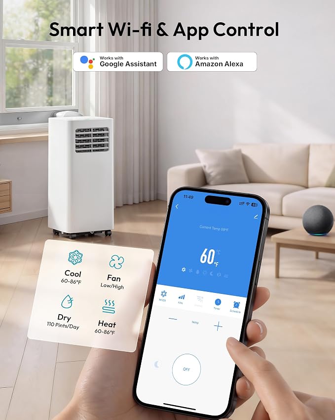 12,000 BTU Portable Air Conditioners, 4-in-1 Unit with Cools, Heat, Dehumidifier, fan 550 Sq.Ft., alternate product view 3