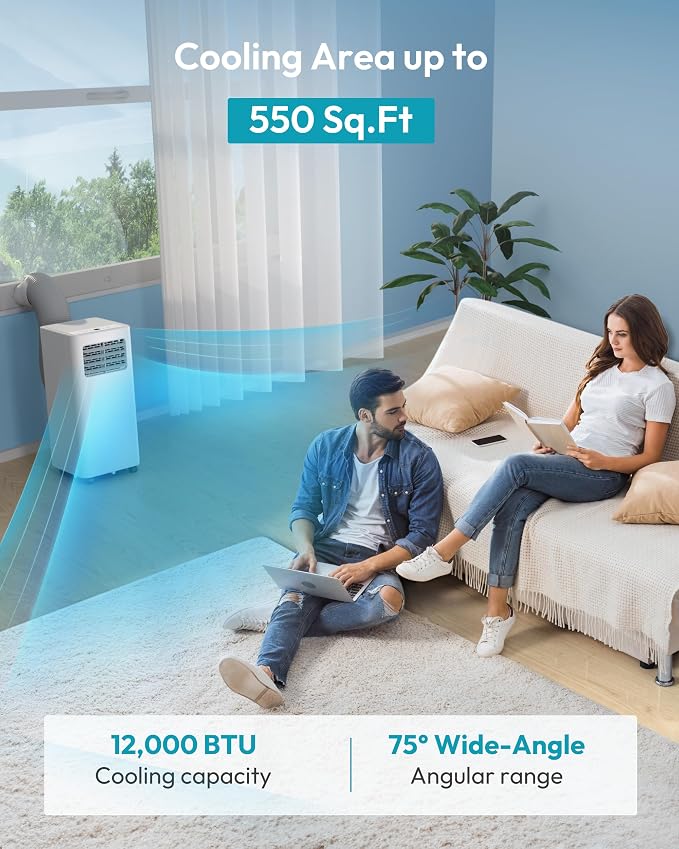 12,000 BTU Portable Air Conditioners, 4-in-1 Unit with Cools, Heat, Dehumidifier, fan 550 Sq.Ft., alternate product view 4
