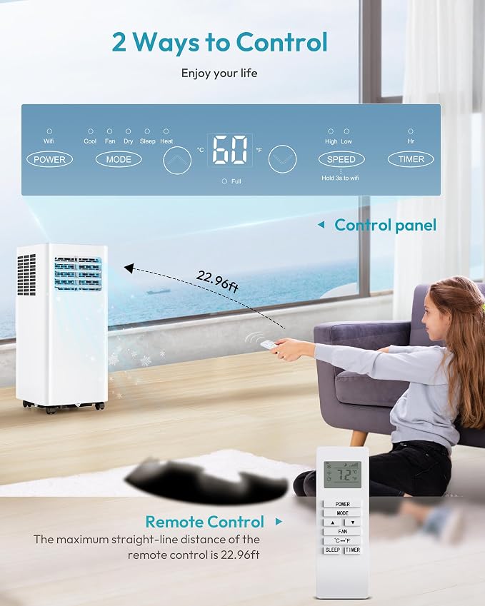 12,000 BTU Portable Air Conditioners, 4-in-1 Unit with Cools, Heat, Dehumidifier, fan 550 Sq.Ft., alternate product view 5
