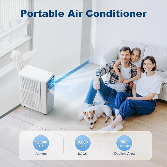 12,000 BTU Portable Air Conditioners with Digital Display, 3 IN 1 Free standing AC Unit with Dehumidifier & Fan Modes, Cools