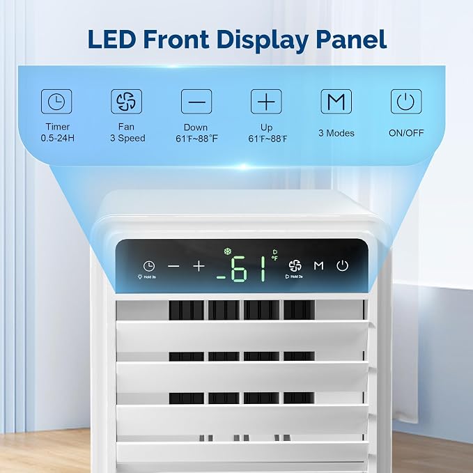 12,000 BTU Portable Air Conditioners with Digital Display, 3 IN 1 Free standing AC Unit with Dehumidifier & Fan Modes, Cools