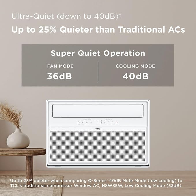 12,000 BTU Q-Series Smart Inverter Window AC, Ultra-Quiet 38dB Fan & 40dB Cooling, 38% Energy Saving, 3-Step Install