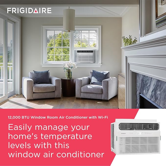 12,000 BTU Smart Window Air Conditioner with Wi-Fi, Cools Up to 550 Sq. Ft., Remote Control, Quiet Operation, Eco Mode, 3 Fan