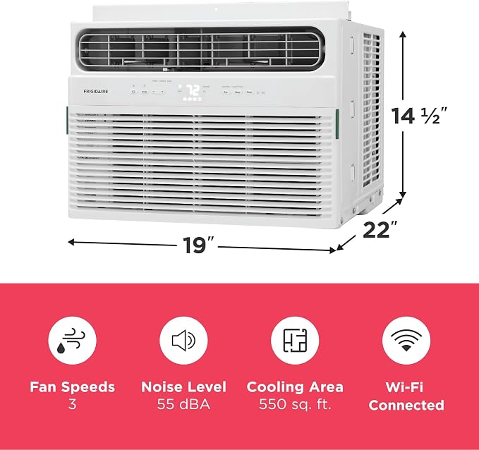 12,000 BTU Smart Window Air Conditioner with Wi-Fi, Cools Up to 550 Sq. Ft., Remote Control, Quiet Operation, Eco Mode, 3 Fan