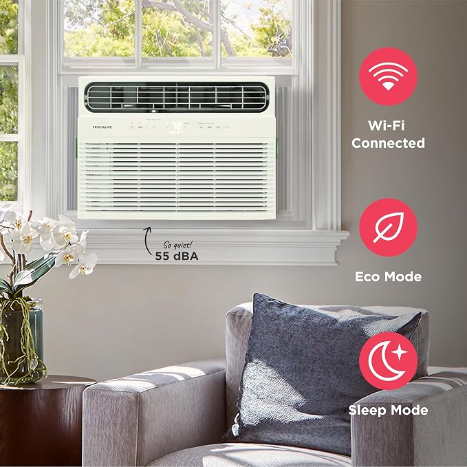 12,000 BTU Smart Window Air Conditioner with Wi-Fi, Cools Up to 550 Sq. Ft., Remote Control, Quiet Operation, Eco Mode, 3 Fan