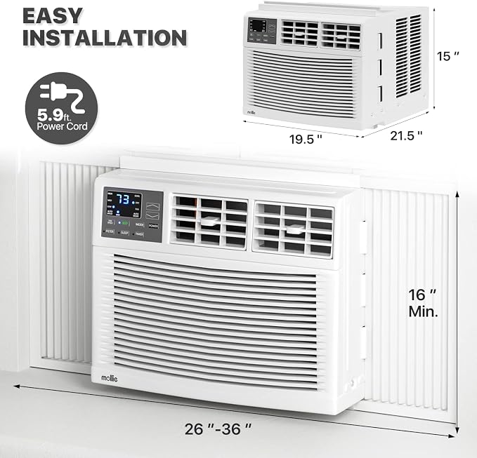 12,000 BTU Smart Window Conditioner with Wi-Fi Connected, Window AC Unit with Timer & Washable Filter, Ideal for Rooms up to