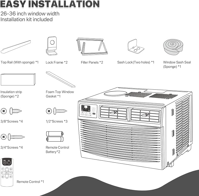12,000 BTU Smart Window Conditioner with Wi-Fi Connected, Window AC Unit with Timer & Washable Filter, Ideal for Rooms up to