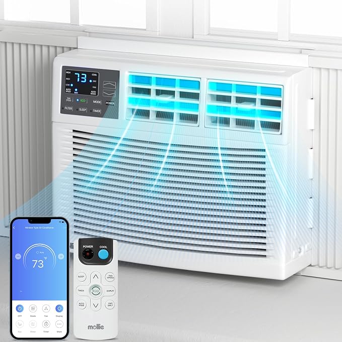 12,000 BTU Smart Window Conditioner with Wi-Fi Connected, Window AC Unit with Timer & Washable Filter, Ideal for Rooms up to