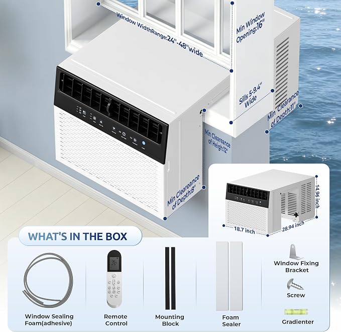 12,000 BTU U-Shaped Smart Inverter Window Air Conditioner,550 Sq.Ft Cooling Capacity, Ultra Quiet Operation, Open Window