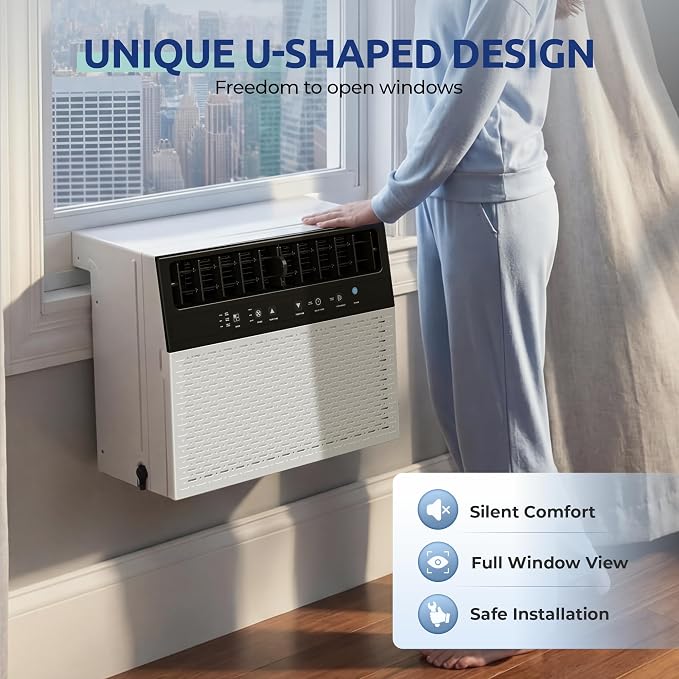 12,000 BTU U-Shaped Smart Inverter Window Air Conditioner,550 Sq.Ft Cooling Capacity, Ultra Quiet Operation, Open Window