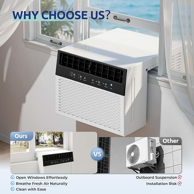 12,000 BTU U-Shaped Smart Inverter Window Air Conditioner,550 Sq.Ft Cooling Capacity, Ultra Quiet Operation, Open Window
