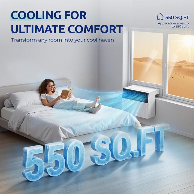 12,000 BTU U-Shaped Smart Inverter Window Air Conditioner,550 Sq.Ft Cooling Capacity, Ultra Quiet Operation, Open Window