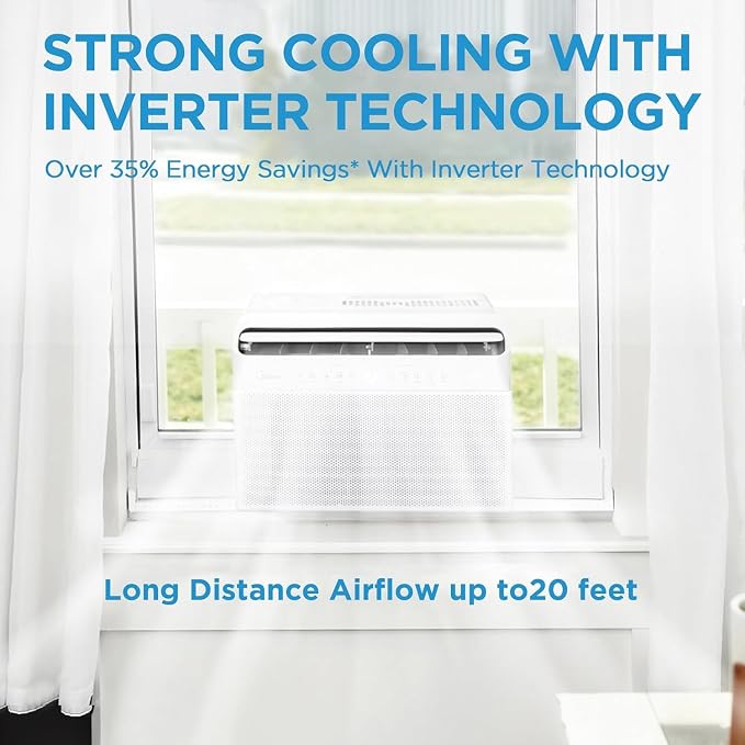 12,000 BTU U-Shaped Smart Inverter Window Air Conditioner–Cools up to 550 Sq. Ft., Ultra Quiet with Open Window, alternate