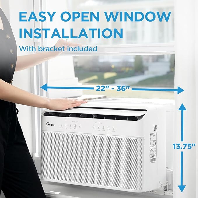 12,000 BTU U-Shaped Smart Inverter Window Air Conditioner–Cools up to 550 Sq. Ft., Ultra Quiet with Open Window, alternate