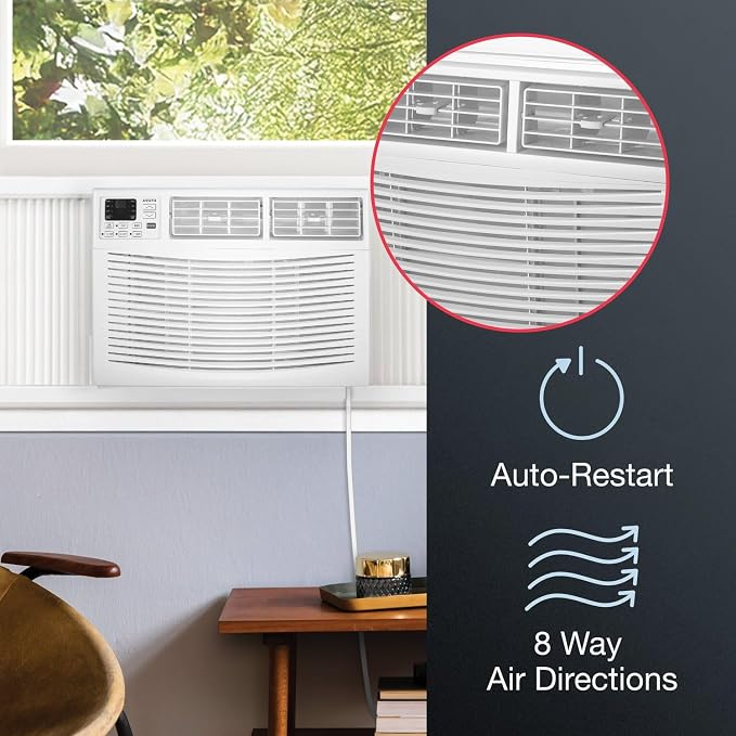 12,000 BTU Window Air Conditioner, 115V, Cools up to 550 Sq. Ft. for Bedroom, Living Room, Kitchen, with Remote Control, 24H