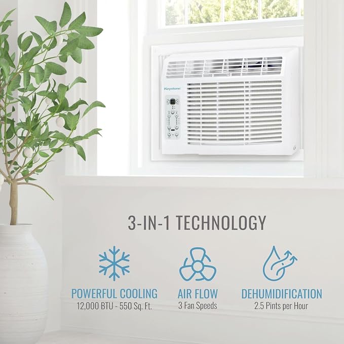12,000 BTU Window Air Conditioner and Dehumidifier, 115V, Window AC Units for Apartment, Living Room, Garage, and Medium